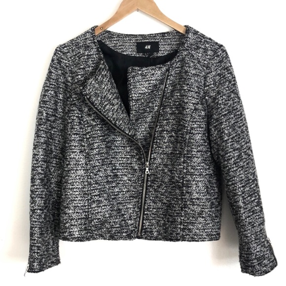 H&M Jackets & Blazers - H&M Black and gray metallic side zip jacket sz 12